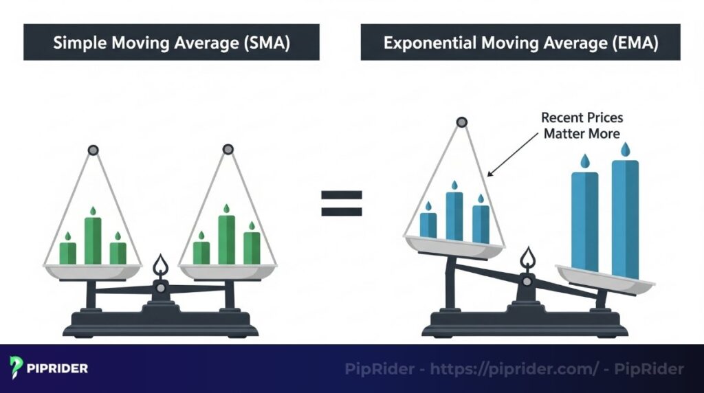 EMA is more responsive to recent price changes