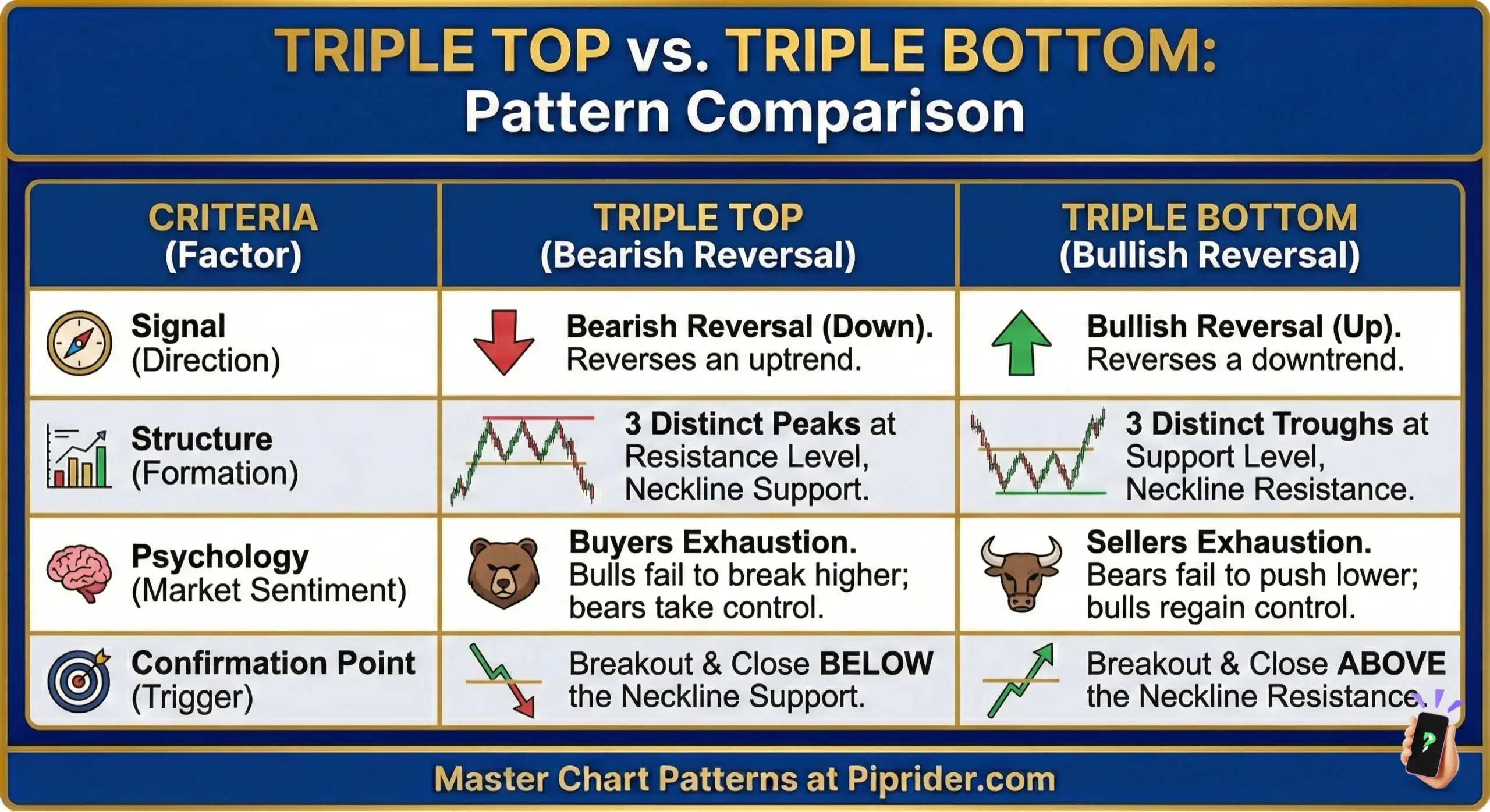 Triple Top Pattern vs. Triple Bottom Pattern