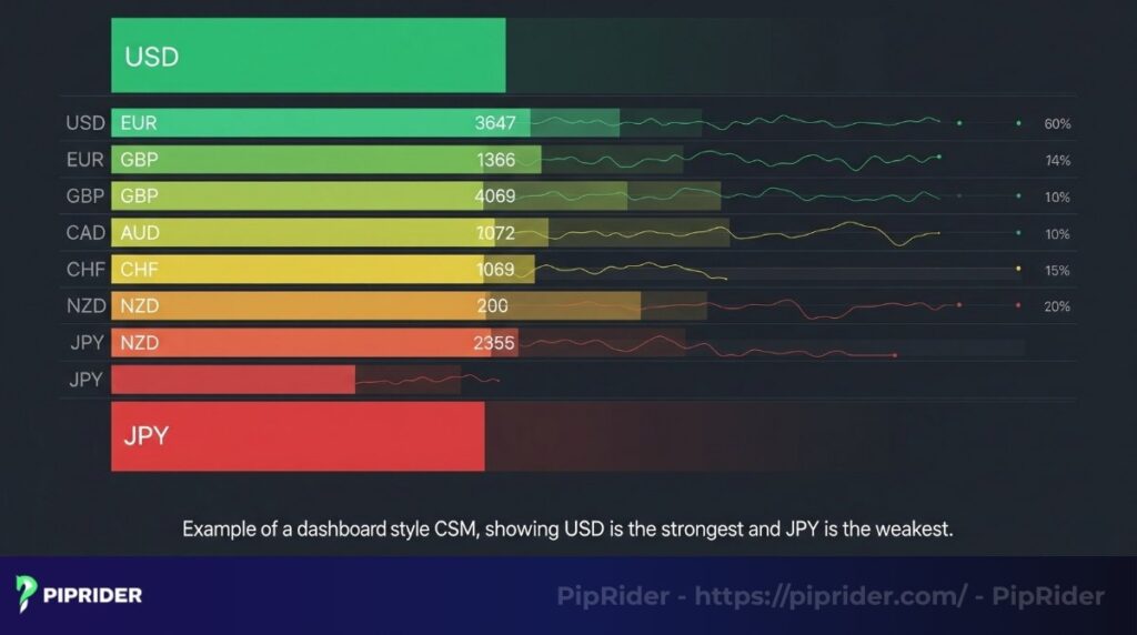 A currency strength meter helps you analyze the Forex market