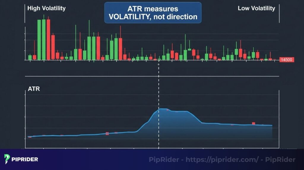 ATR tells you how much the price is moving, not in which direction
