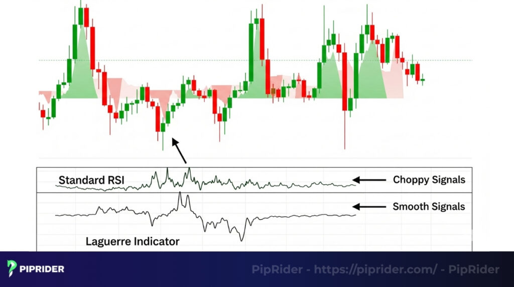 Compare the behavior of Laguerre Indicator with RSI