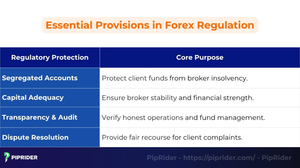 Essential provisions in forex regulation