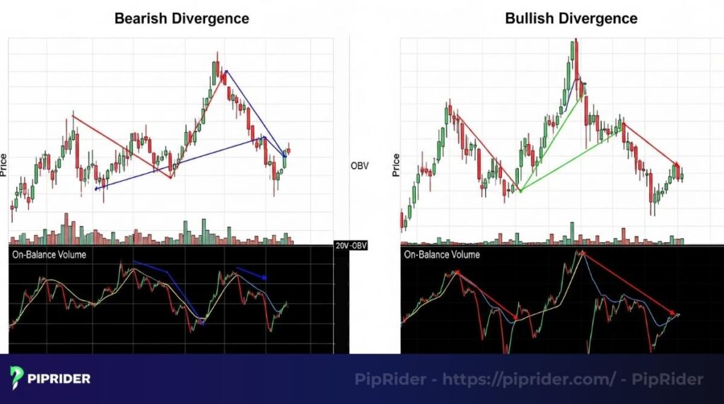 Bearish and bullish OBV divergence