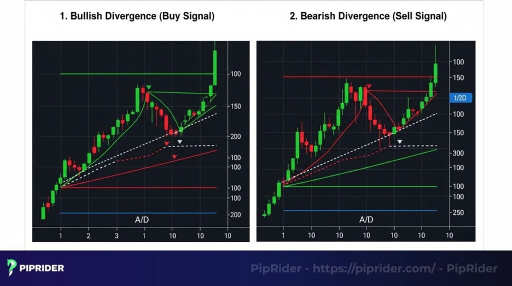 Identifying buy and sell signals through Bullish and Bearish AD Divergence