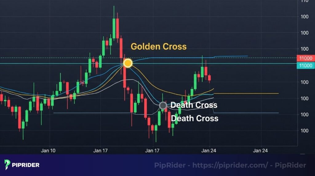 Moving Average (MA) smooths out price data to create one clear