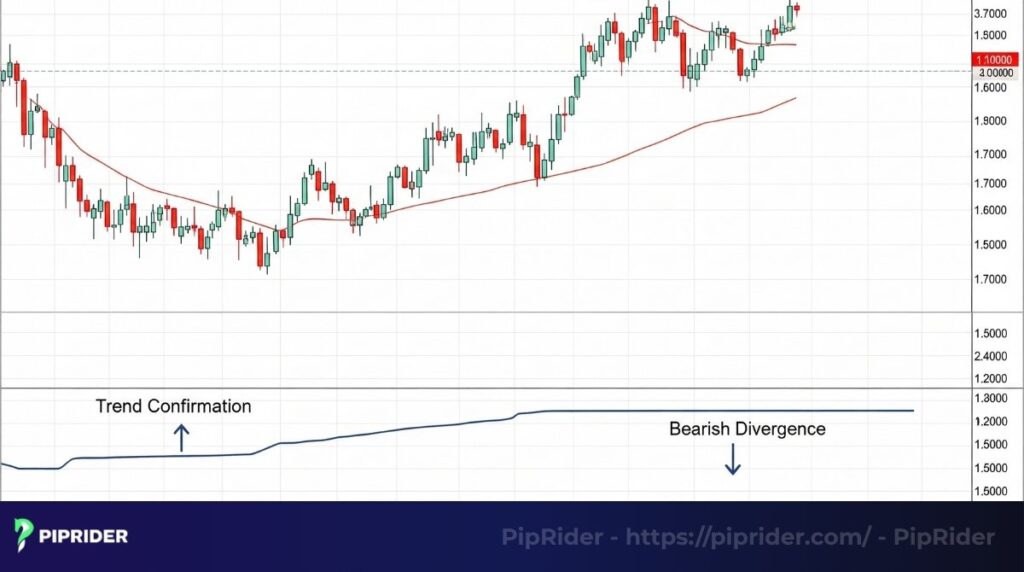 On-Balance Volume (OBV) provides a running total of volume