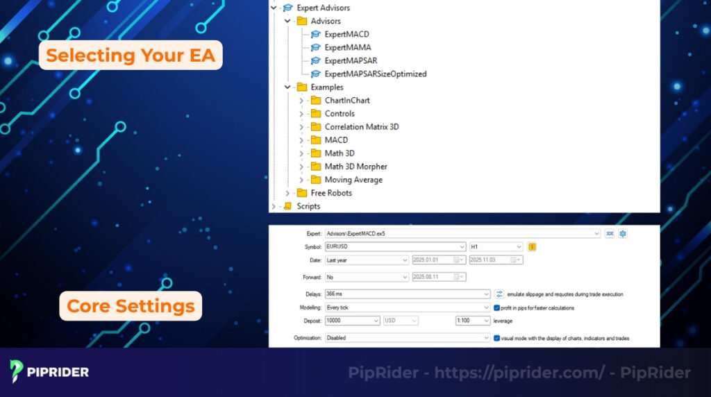 Selecting your EA and core settings