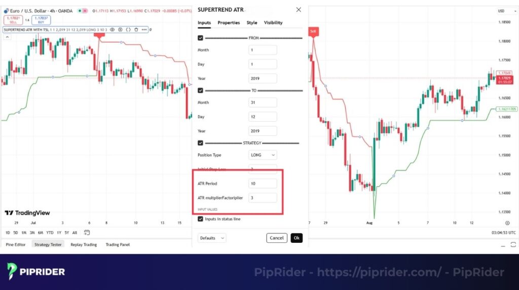 The core settings ATR period and multiplier